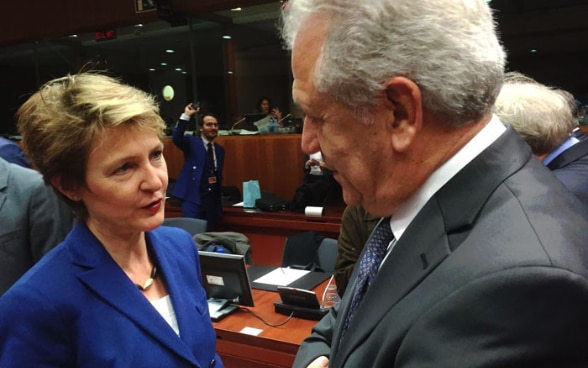 La conseillère fédérale Simonetta Sommaruga et Commissioner Dimitris Avramopoulos