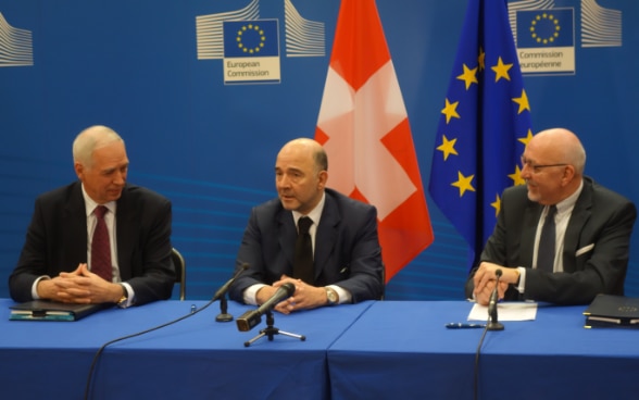Staatssektretär Jacques de Watteville, Kommissar Pierre Moscovici, Generaldirektor Heinz Zourek